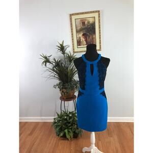 Guess EST 1981 Bodycon Dress Women's Size 6 Blue Black Sleeveless Round Neck